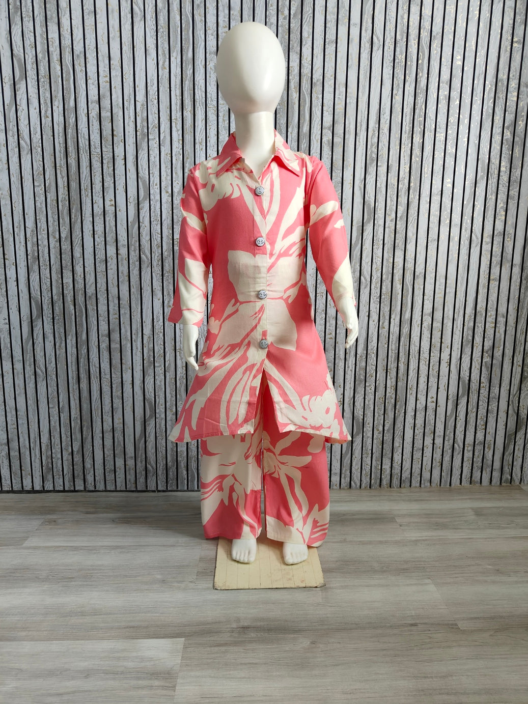 Girls Pink & White Printed Kurta Co-ord Set | Cotton Reyon Stylish Kids Wear (Ages 3-13 Years)