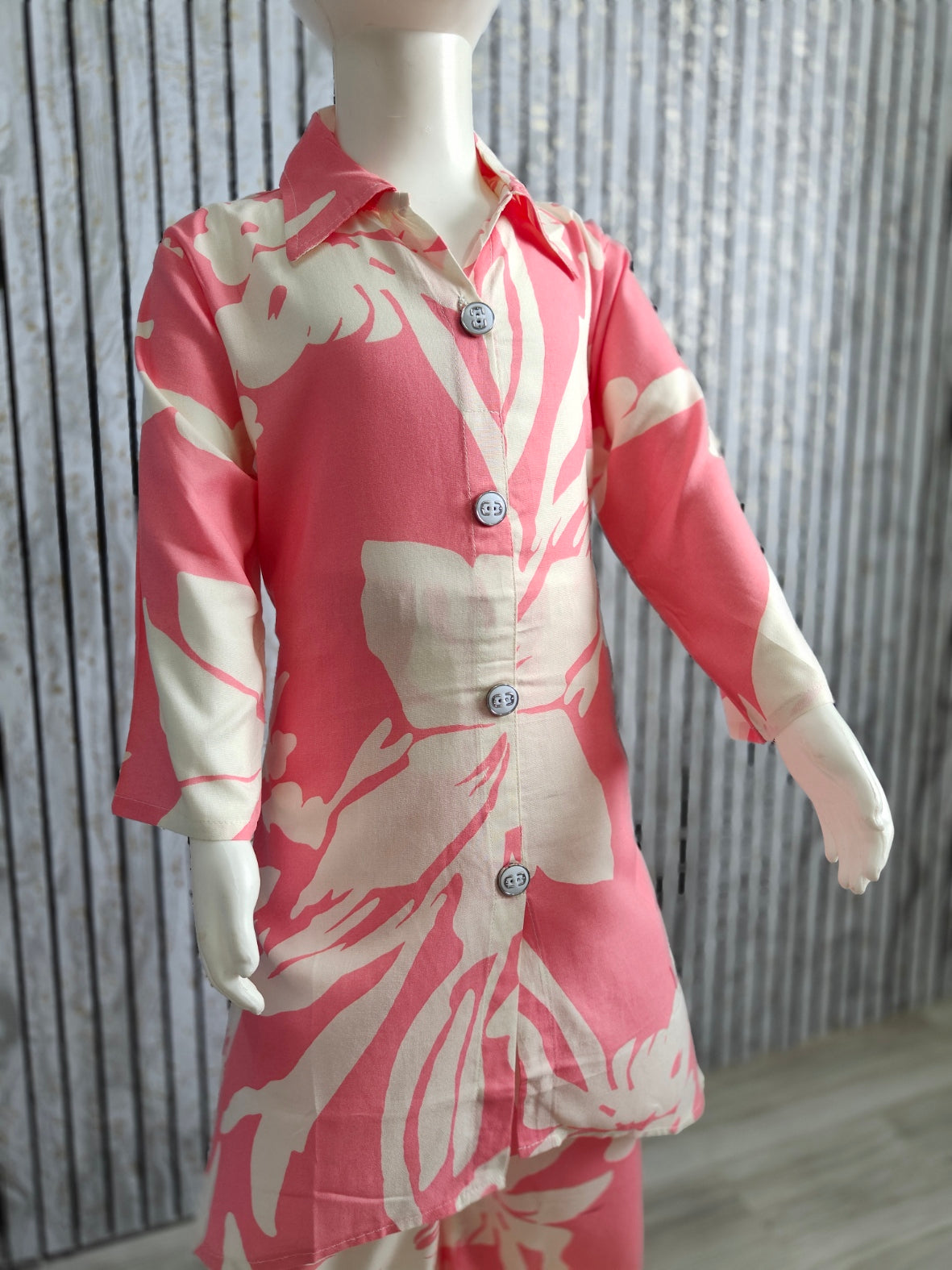 Girls Pink & White Printed Kurta Co-ord Set | Cotton Reyon Stylish Kids Wear (Ages 3-13 Years)