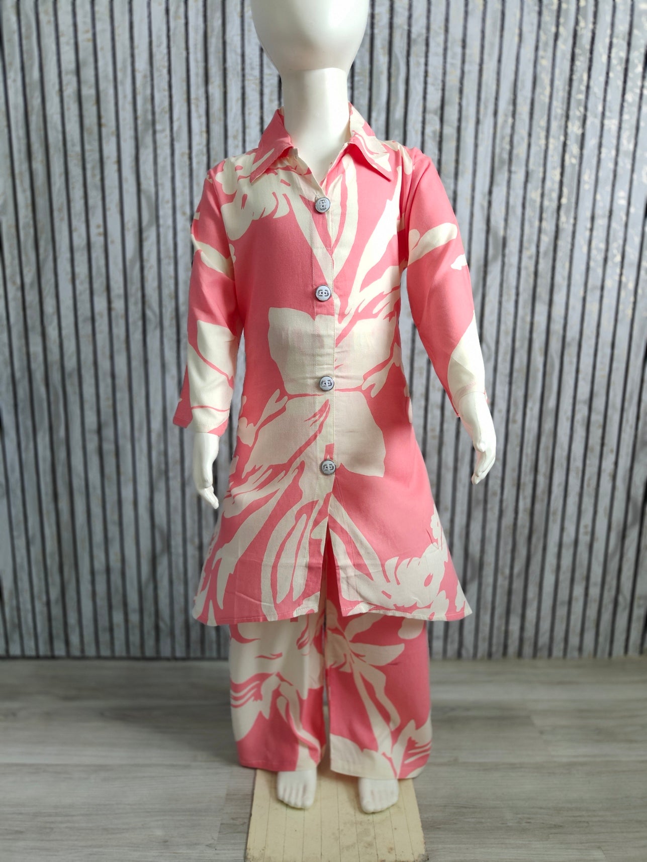 Girls Pink & White Printed Kurta Co-ord Set | Cotton Reyon Stylish Kids Wear (Ages 3-13 Years)