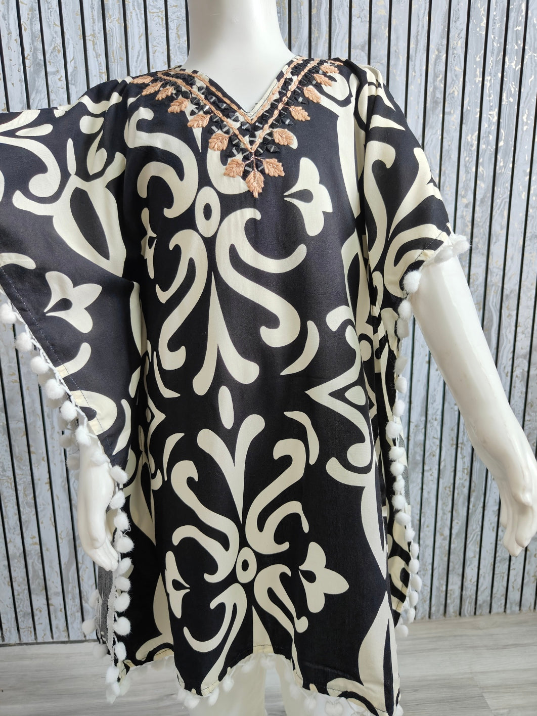 Girls Kaftan Style Co-ord Set with Pom-Pom Lace | Heavy Rayon Fabric | Sizes 22-32