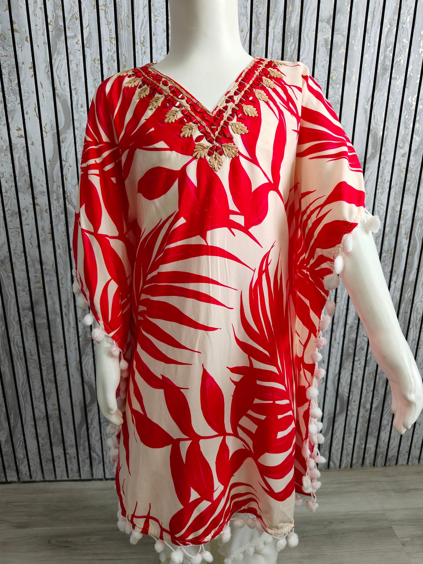 Girls Kaftan Style Co-ord Set with Pom-Pom Lace | Heavy Rayon Fabric | Sizes 22-32