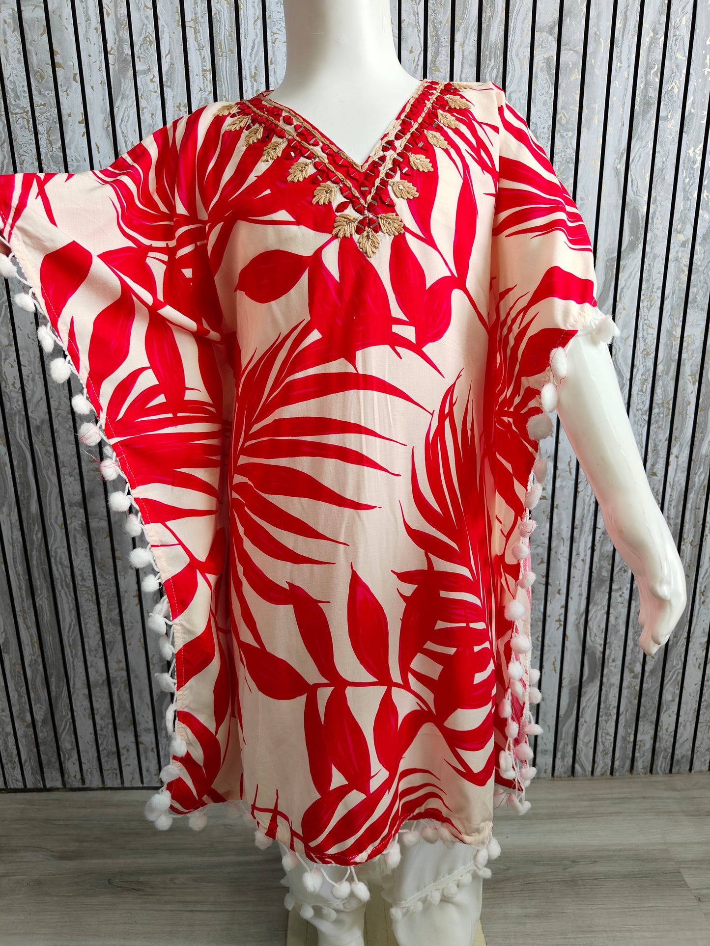 Girls Kaftan Style Co-ord Set with Pom-Pom Lace | Heavy Rayon Fabric | Sizes 22-32