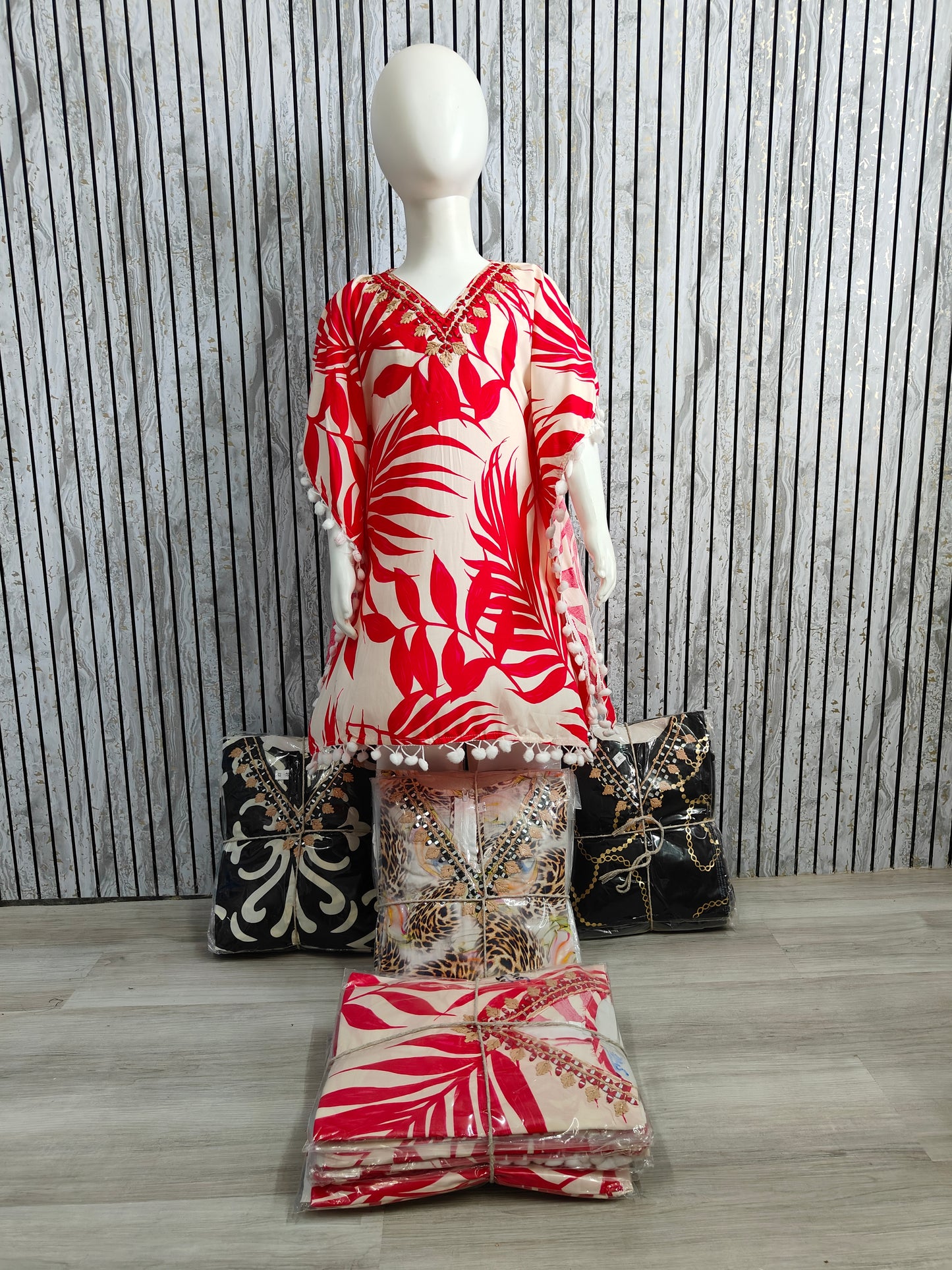 Girls Kaftan Style Co-ord Set with Pom-Pom Lace | Heavy Rayon Fabric | Sizes 22-32