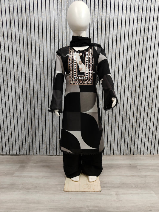 ✨ Kids’ Designer Indian Co-ord Dress Set | BLACK Stylish Party Wear for Girls (Age 3–12 Years)