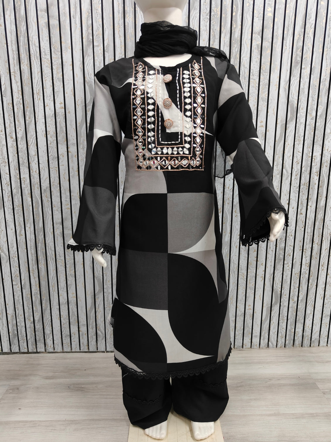 ✨ Kids’ Designer Indian Co-ord Dress Set | BLACK Stylish Party Wear for Girls (Age 3–12 Years)