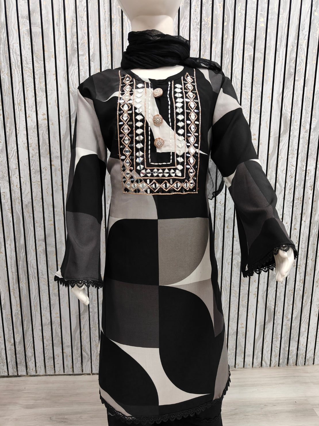 ✨ Kids’ Designer Indian Co-ord Dress Set | BLACK Stylish Party Wear for Girls (Age 3–12 Years)