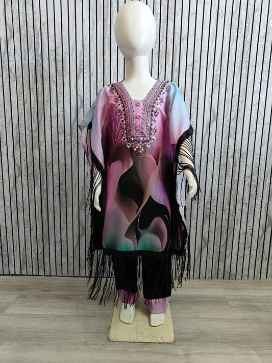 Girls' Ethnic Kaftan Co-Ord Set with tassels | Digital Print & Tie-Dye Styles | Sizes 22-32 (3–13 Years)