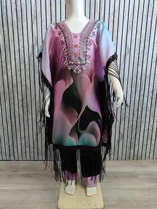 Girls' Ethnic Kaftan Co-Ord Set with tassels | Digital Print & Tie-Dye Styles | Sizes 22-32 (3–13 Years)