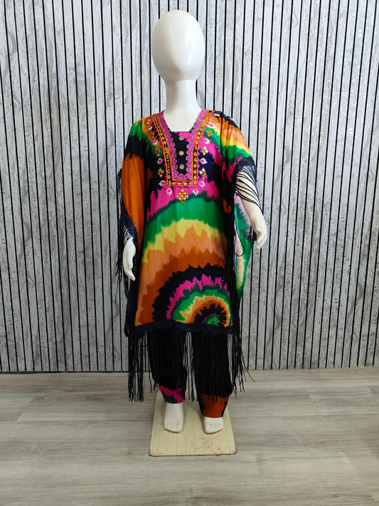 Girls' Ethnic Kaftan Co-Ord Set with tassels | Digital Print & Tie-Dye Styles | Sizes 22-32 (3–13 Years)