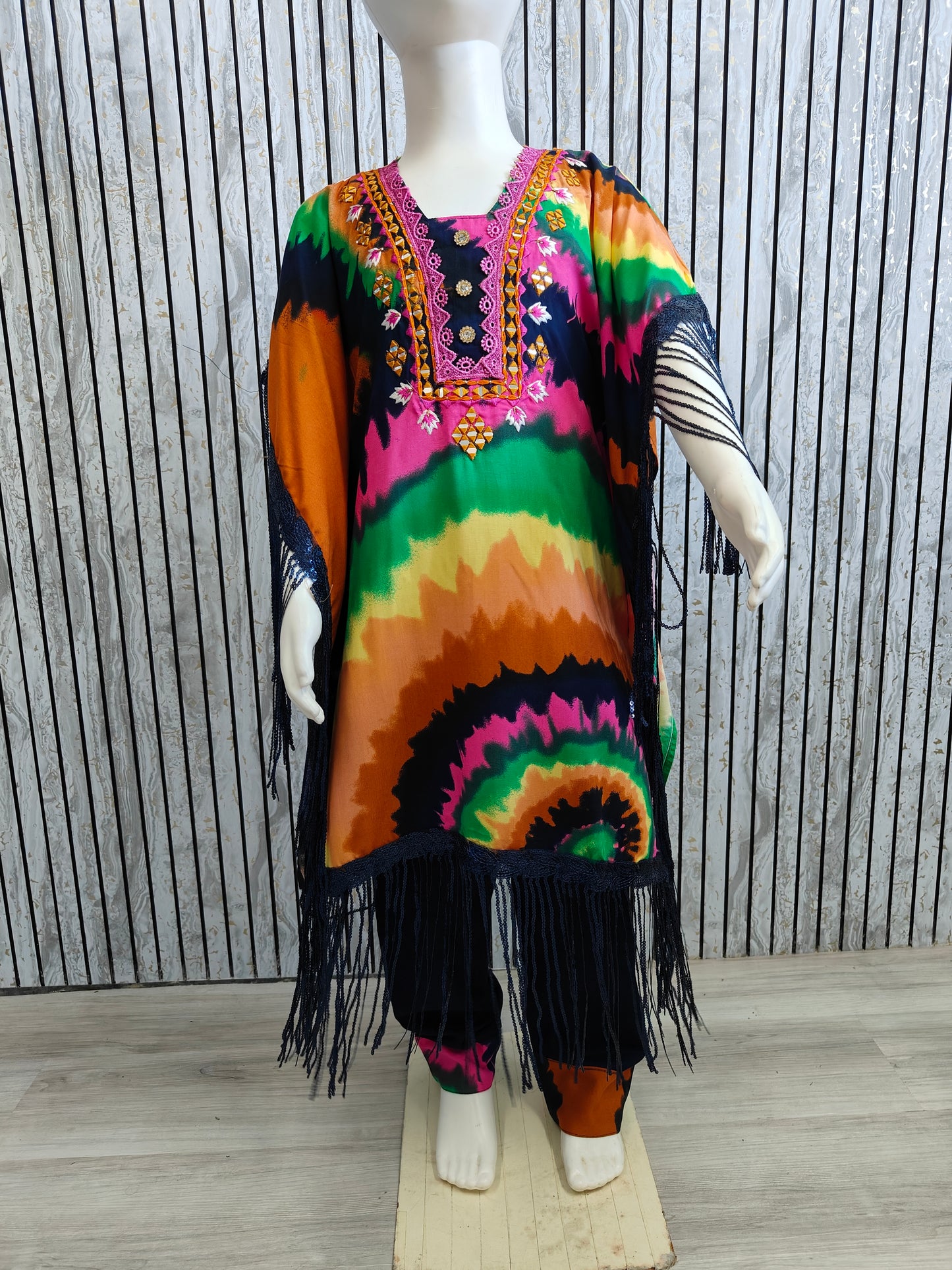 Girls' Ethnic Kaftan Co-Ord Set with tassels | Digital Print & Tie-Dye Styles | Sizes 22-32 (3–13 Years)