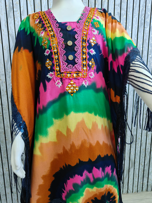 Girls' Ethnic Kaftan Co-Ord Set with tassels | Digital Print & Tie-Dye Styles | Sizes 22-32 (3–13 Years)