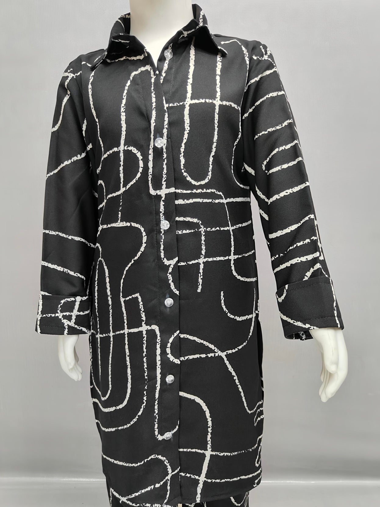 Urban White Lines Black Kurta Kids Co-ord Set for Girls age 3-13 Years