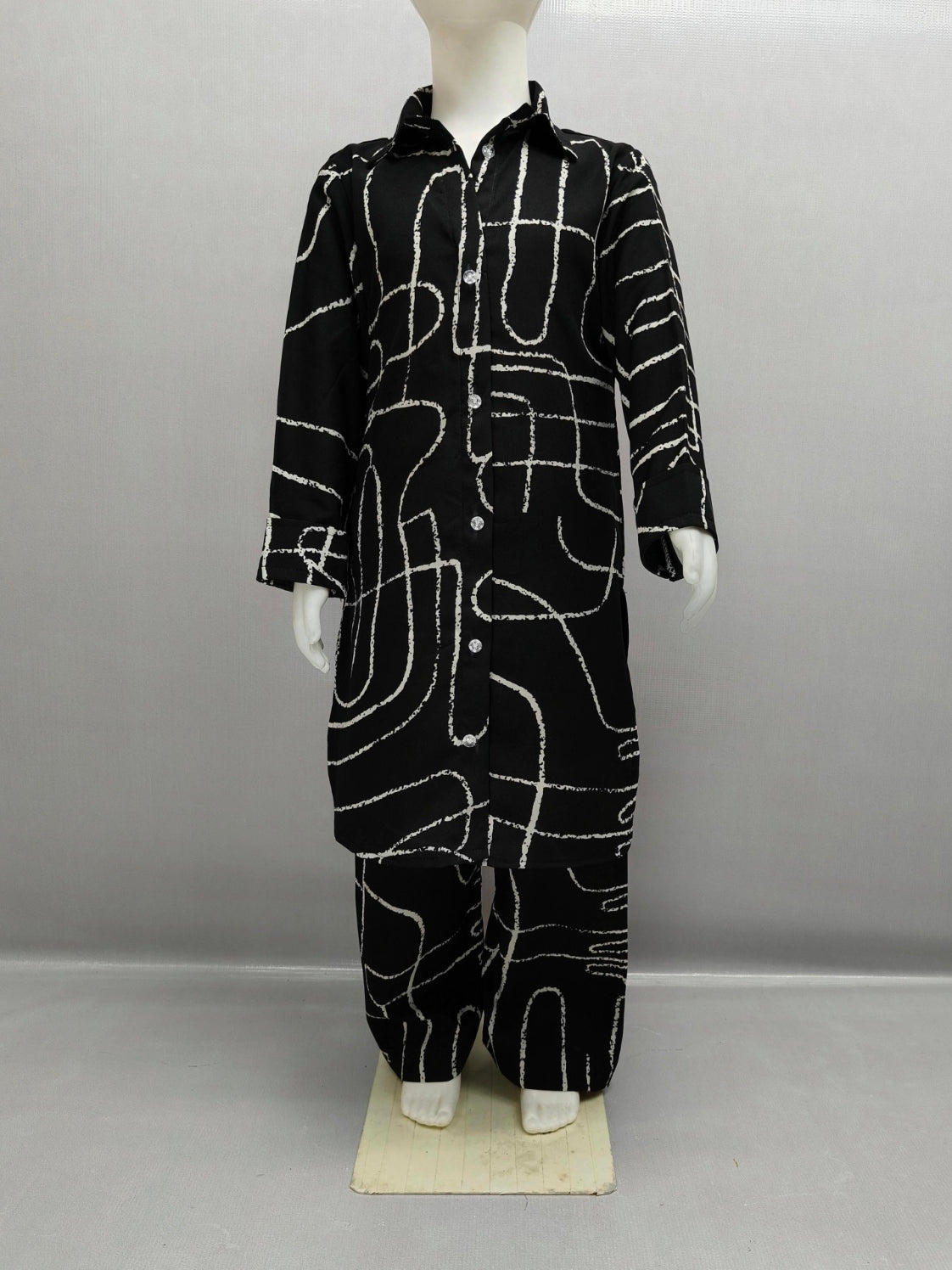Urban White Lines Black Kurta Kids Co-ord Set for Girls age 3-13 Years