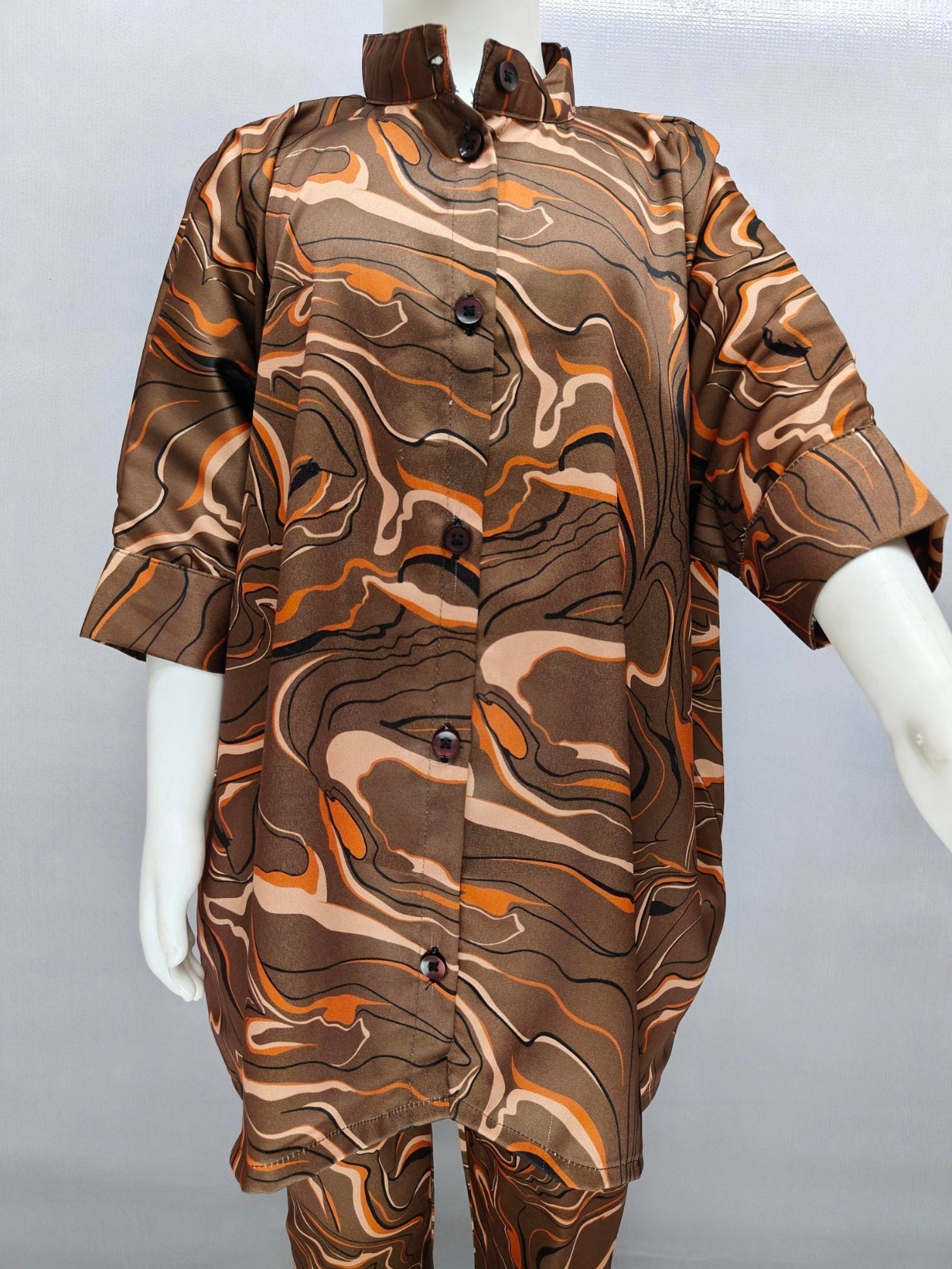 Chocolate Swirl Satin Kaftan Shirt Co-ord Set for Girls (3–13 Years)