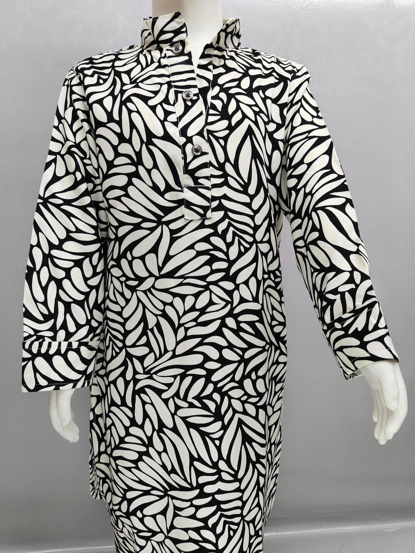 Monochrome Leaf Kurta Style Co-Ord Set for Girls – Heavy Reyon Edition