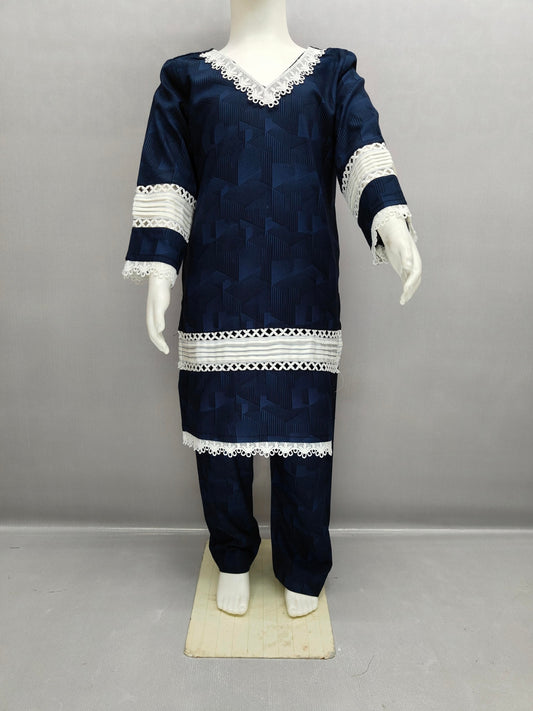 Midnight Grace Pintex & Lace Work Kurta Style Co-Ord Set for Girls