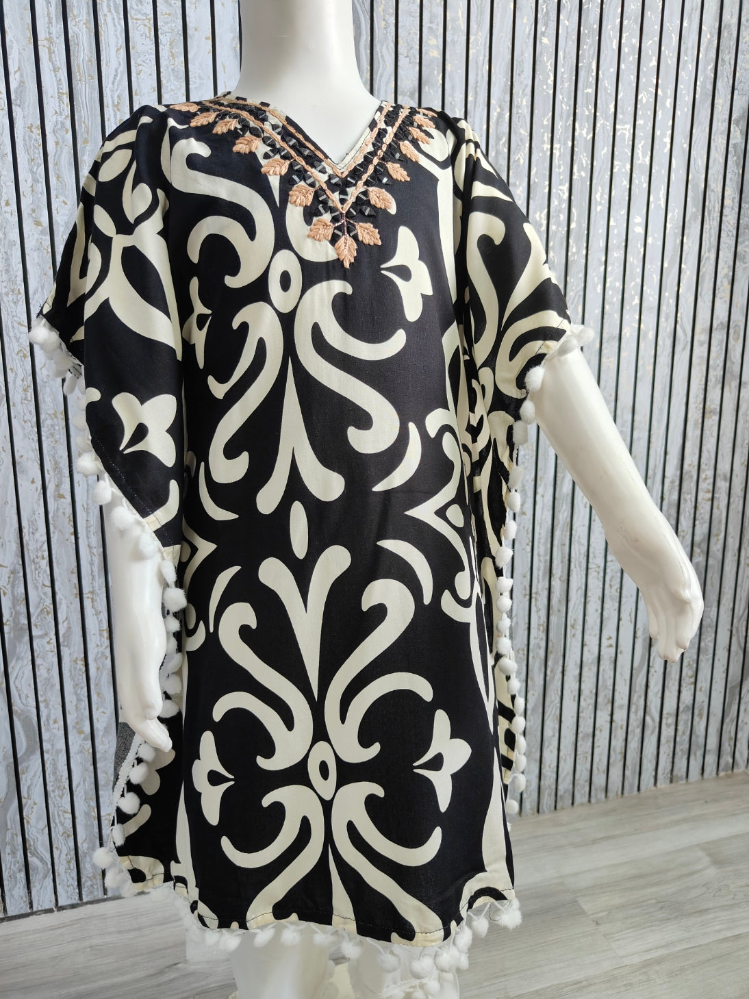 Girls Kaftan Style Co-ord Set with Pom-Pom Lace | Heavy Rayon Fabric | Sizes 22-32