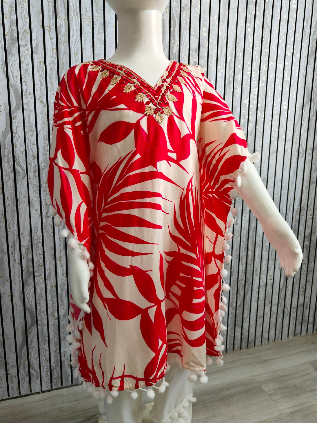 Girls Kaftan Style Co-ord Set with Pom-Pom Lace | Heavy Rayon Fabric | Sizes 22-32