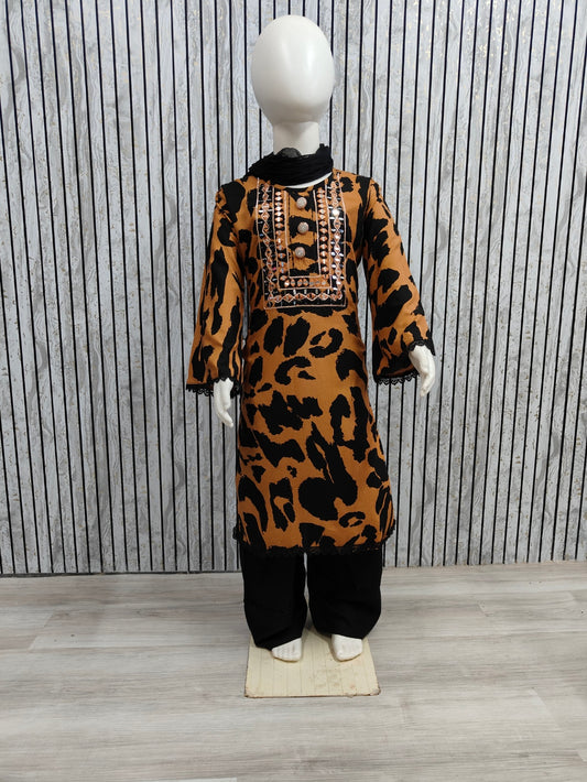 ✨ Kids’ Designer Indian Co-Ord Dress Set | Brown Stylish Party Wear for Girls (Age 3–12 Years)
