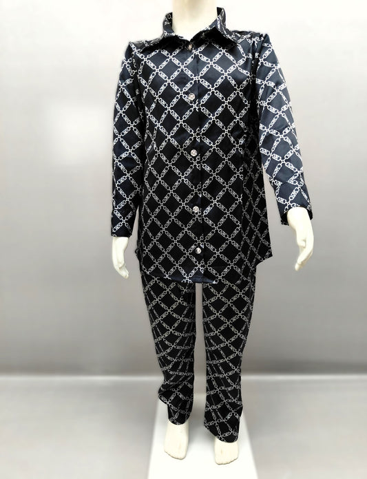 Stylish Black Chain Print Co-ord Set for Girls (Ages 3–13 Years) – Sizes 22 to 36