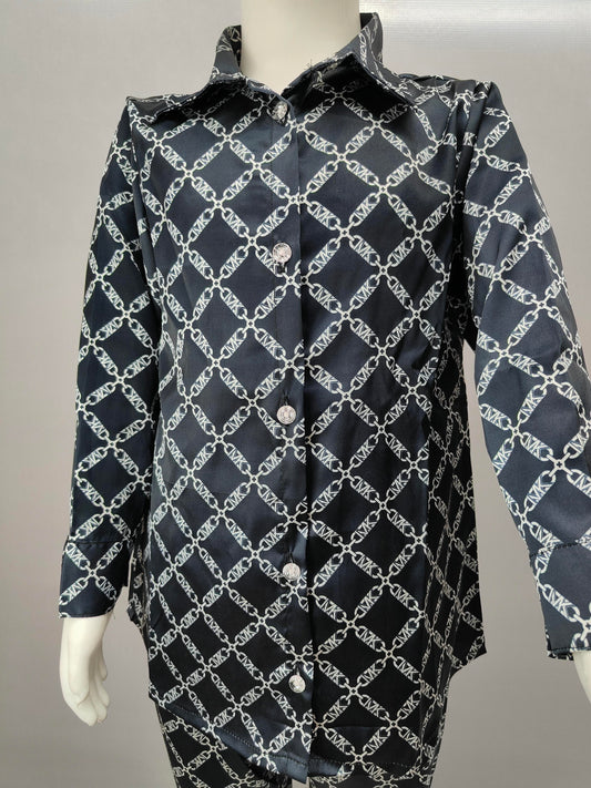 Stylish Black Chain Print Co-ord Set for Girls (Ages 3–13 Years) – Sizes 22 to 36