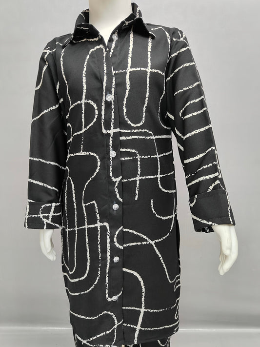 Urban White Lines Black Kurta Kids Co-ord Set for Girls age 3-13 Years