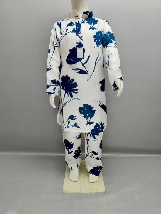 Blue Bloom Cotton Kurta Co-ord Set for Girls (3-13 Years)