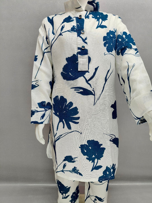 Blue Bloom Cotton Kurta Co-ord Set for Girls (3-13 Years)
