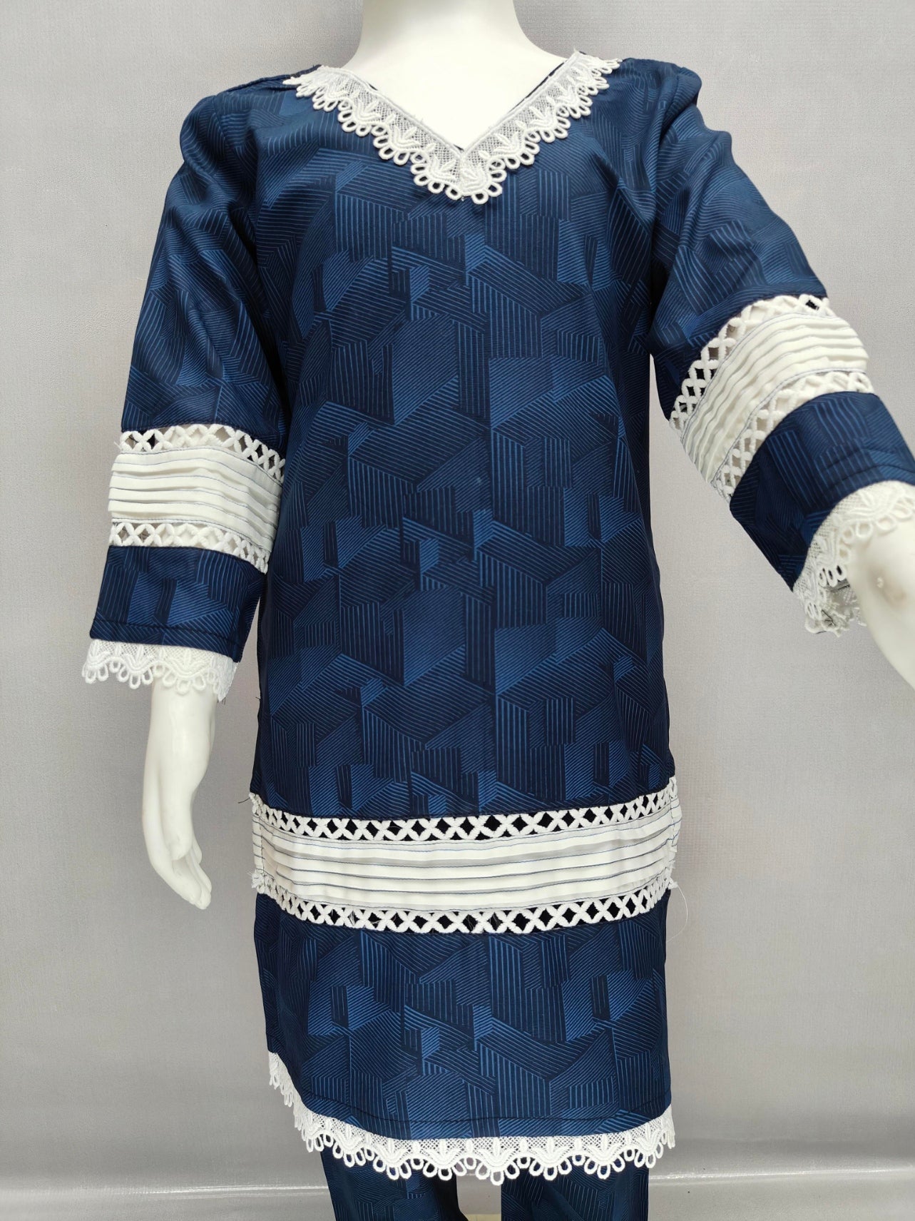 Midnight Grace Pintex & Lace Work Kurta Style Co-Ord Set for Girls