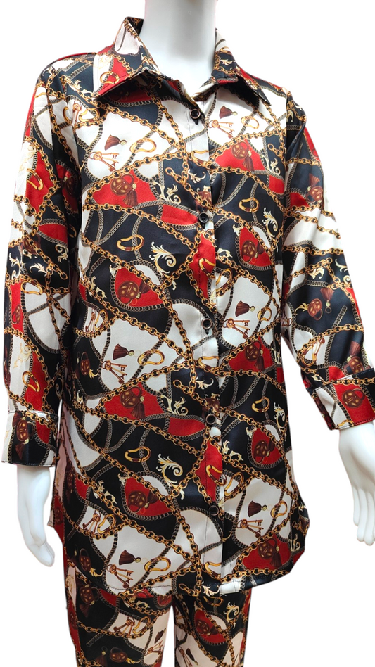 Luxury Chain Print Satin Co-ord Set for Girls (3–14 Years)